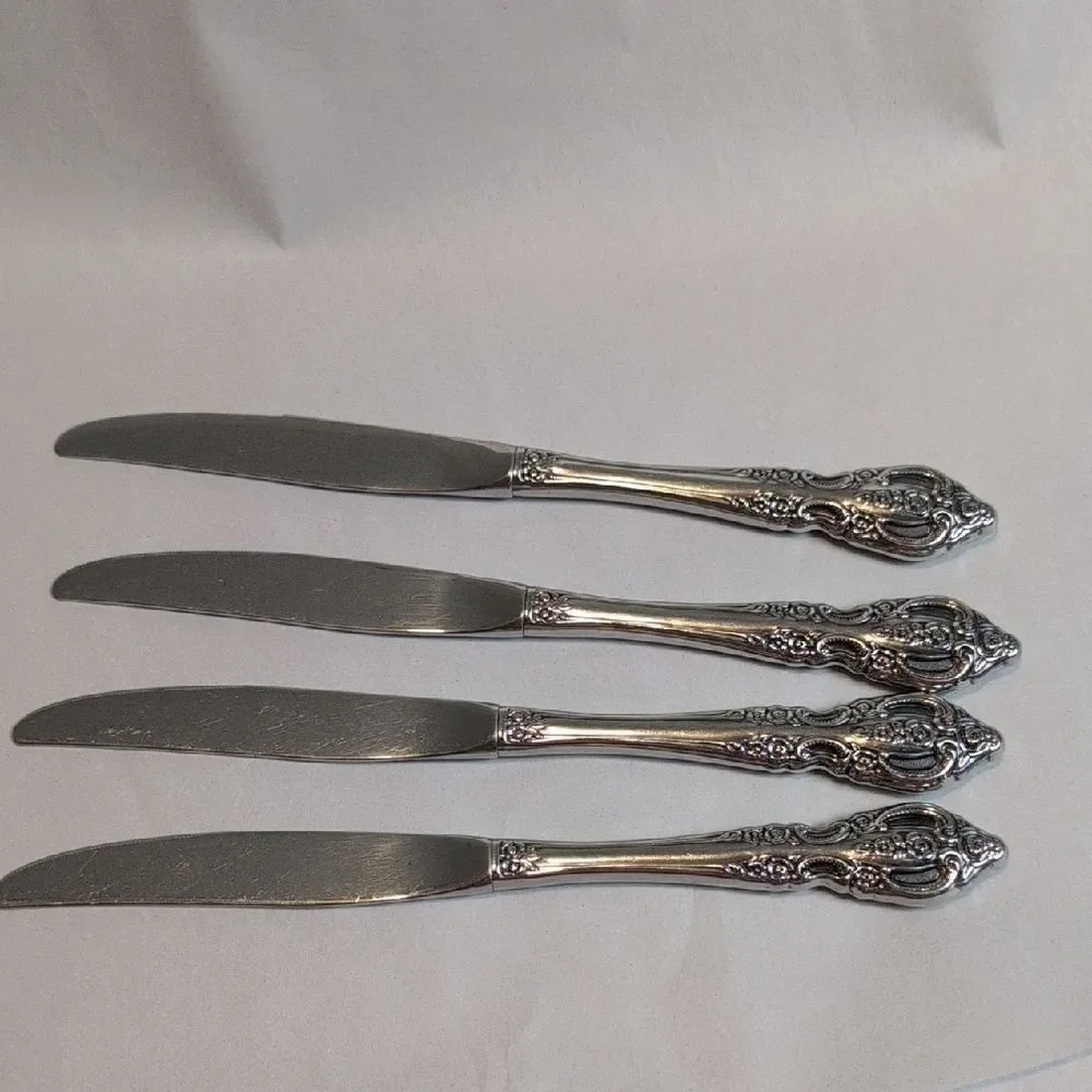 Ornate Stainless Modern Hollow Oneida Dinner Knives - Set of 4